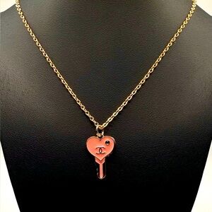 Beautiful CC Heart Key Pendant with Gold Plated Necklace, Pink & Gold